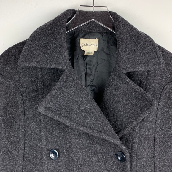 ST. JOHN'S BAY — Gray Cashmere Wool Blend Pea Coat - Picture 2 of 8